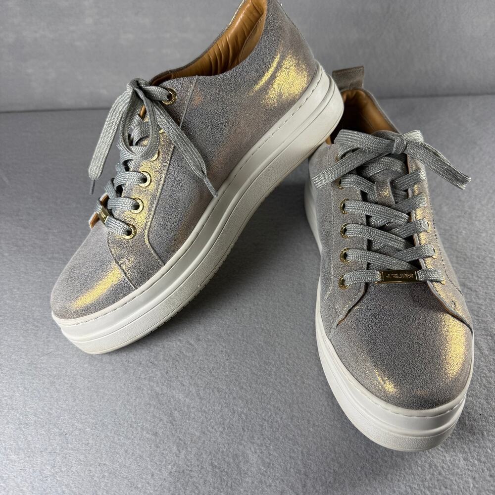 J Slides Maya Bronze Metallic platform sneakers - silver leather EUC shiny sz 8M